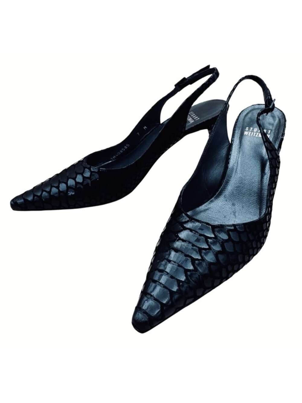 Stuart Weitzman Black Slingback Heels Pointed Toe Pump Molorrus Napa Size 7 M